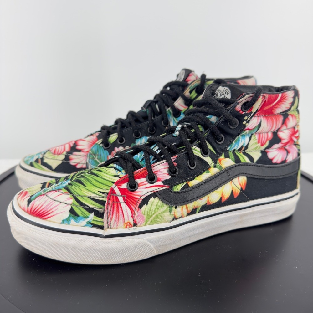Vans Sk8-Hi Tropical Hibiscus Floral Black High Top Skate Shoes Multi W9/M7.5